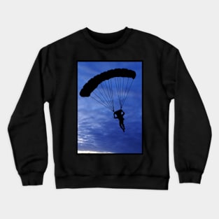 Parachuter Silhouette in Beautiful Blue Sky with a Black Border Crewneck Sweatshirt